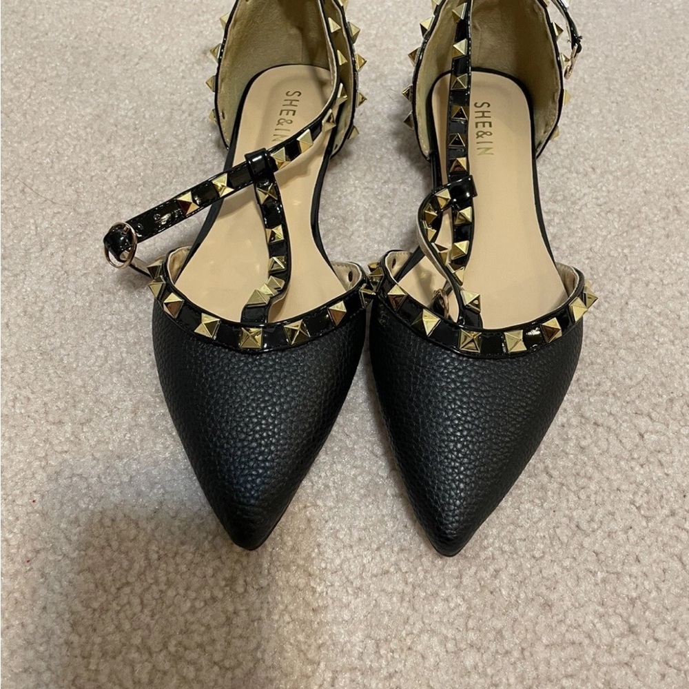 SHEIN Black Studded Flats